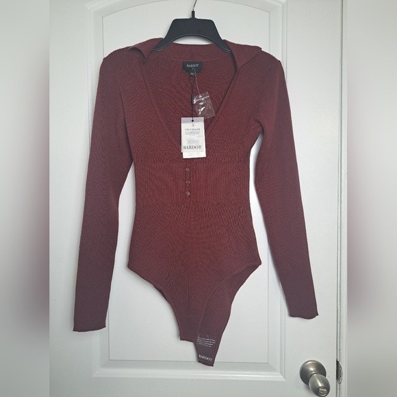 Bardot collar bodysuit burgundy sweater sz M nwt - Picture 3 of 7